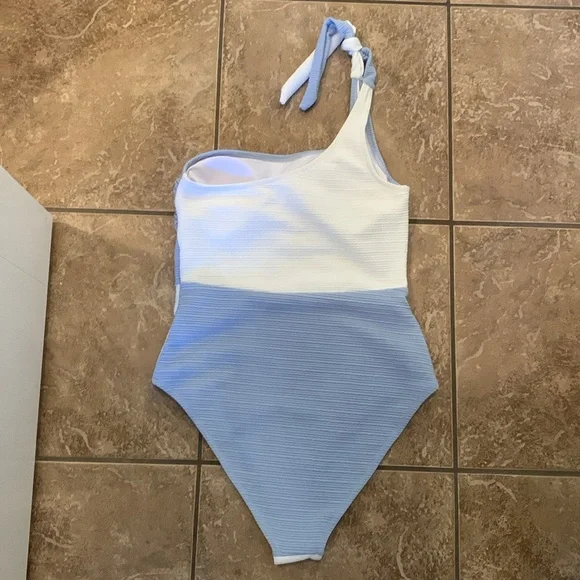 Cupshe Blue and White One Shoulder One-Piece Swimsuit - Picture 3 of 8